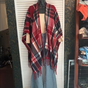 Woolrich Red and Black Plaid Poncho